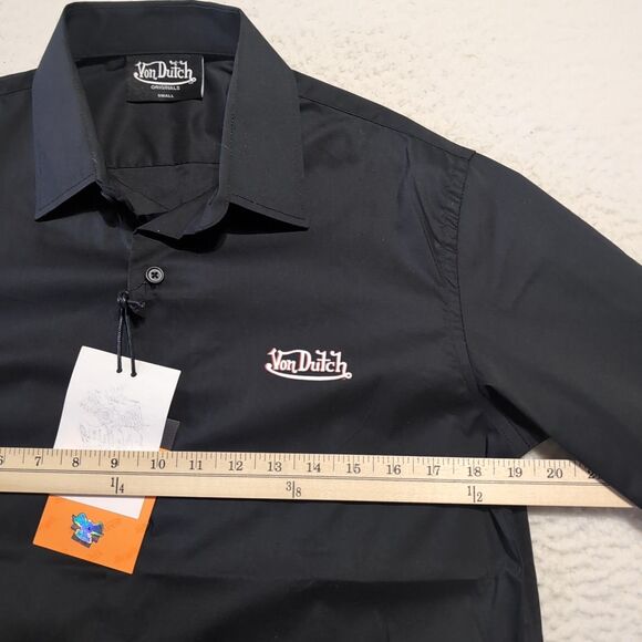Von Dutch Graphic Button-Front Long Sleeve Shirt Men’s SMALL Solid Black - Picture 6 of 7